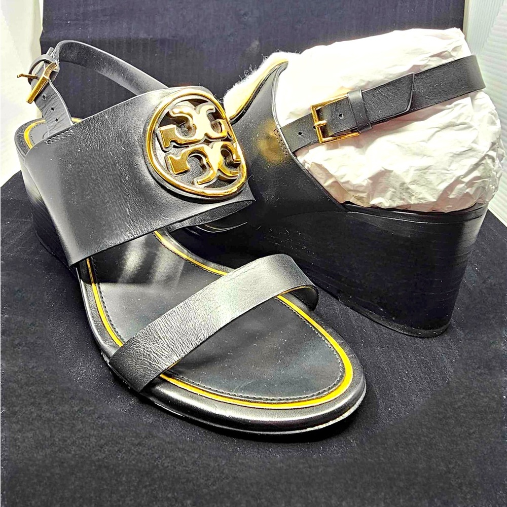 TORY BURCH
Miller 65mm Metal-logo Wedge Leather Sandals